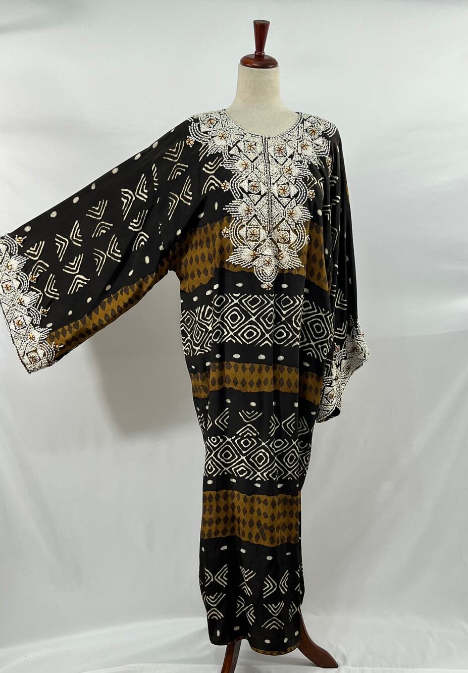OSCAR de la RENTA Sz S Small Brown Silk Beaded Caftan Dress